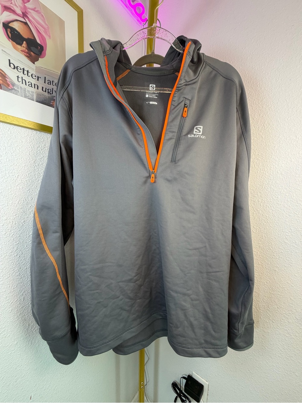 Salomon Men's Gray Performance Half-Zip Hoodie with Orange Accents